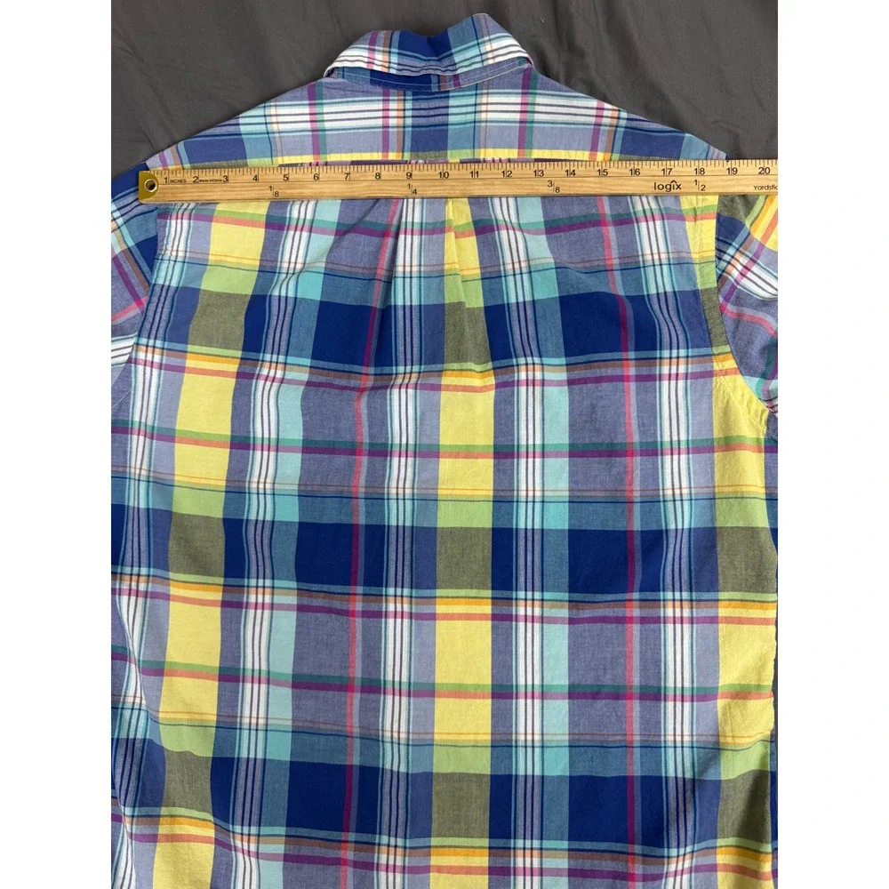 Polo Ralph Lauren Mens Large Custom Fit Plaid S/S Button Down Shirt Blue
